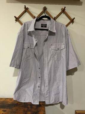 Brooklyn Xpress 3XL Men's Hickory Stripe Short Sleeve Button Down Shirt